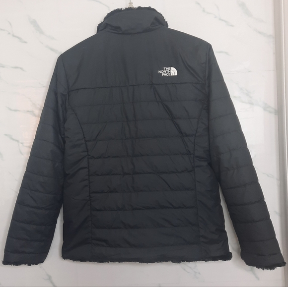 NORTH FACE Black Puffer Jacket Reversible High Pile Fleece Girls 14 16 Women S - Picture 3 of 12